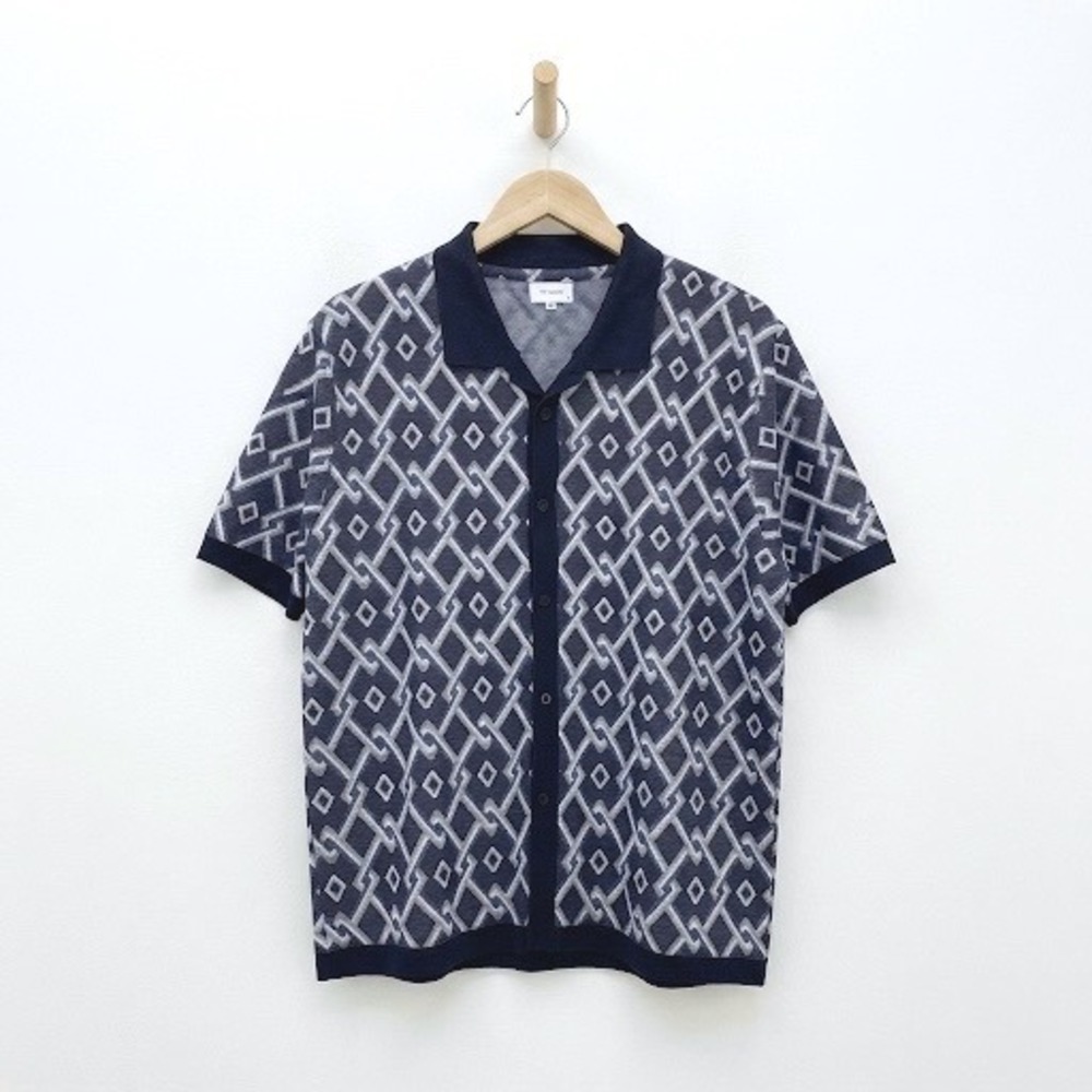 Public Supply NYC Geo Print Knit Polo Shirt Short Sleeve Size 2X Casual Navy